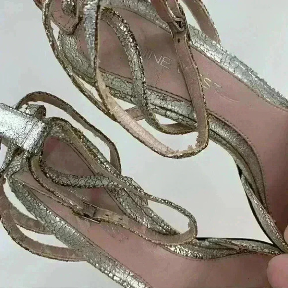 Nine West womens heels size 8 Magnar silver crackled leather holiday new years - Picture 9 of 15